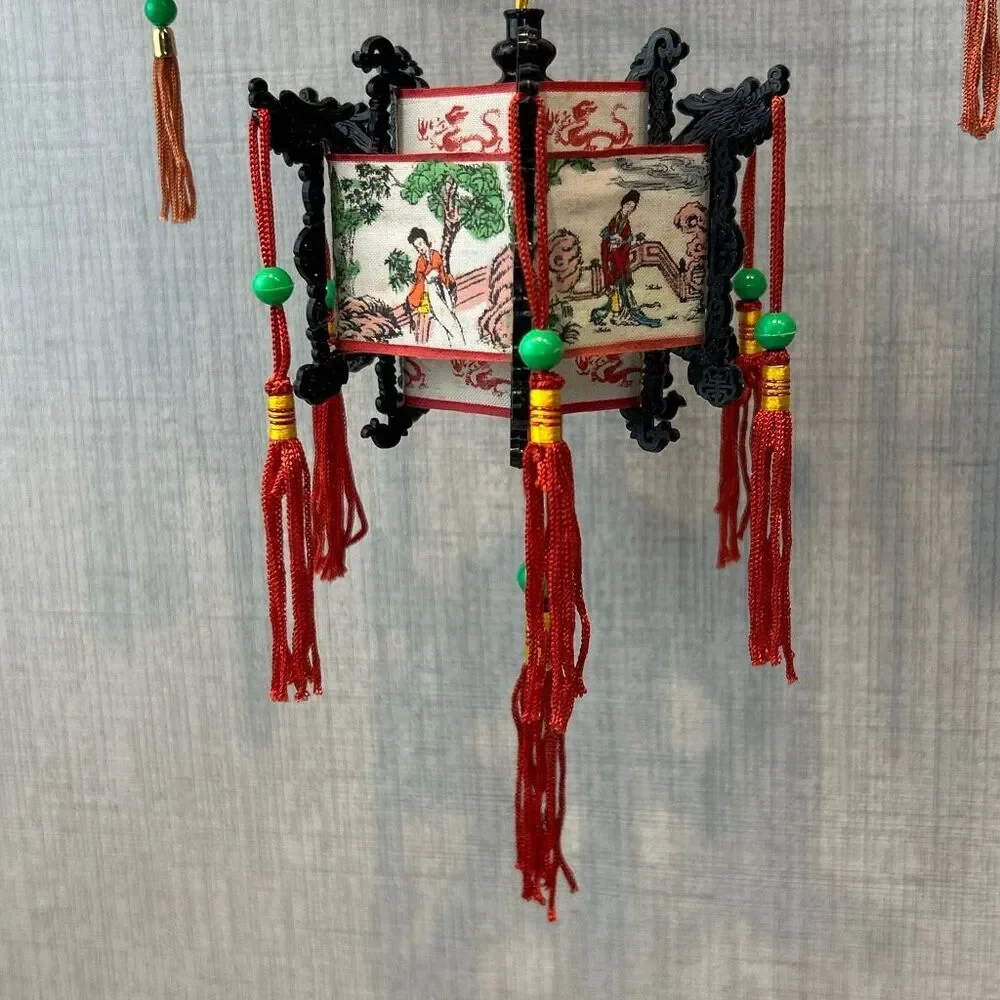 Vtg Chinese Hanging Lantern Ornaments Decorations Set Lot Tassels Small Mini